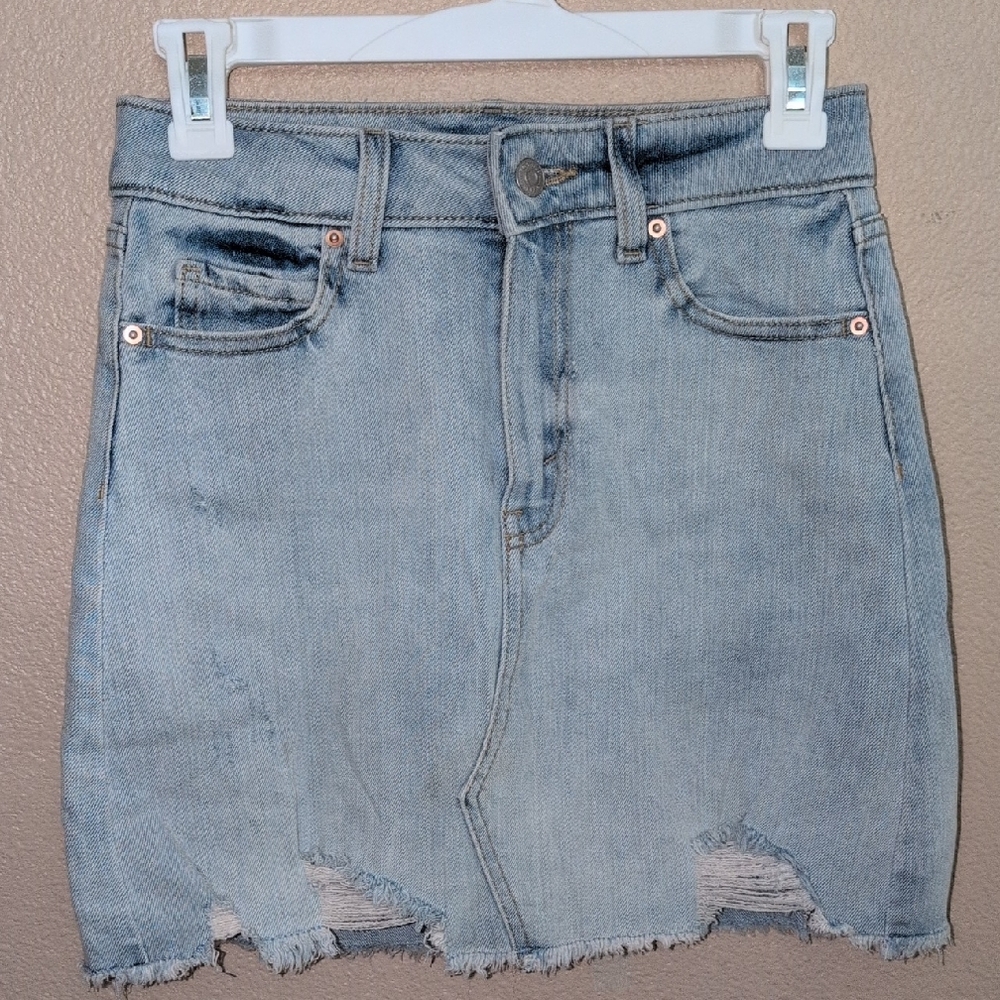 90s Denim Distressed Skirt